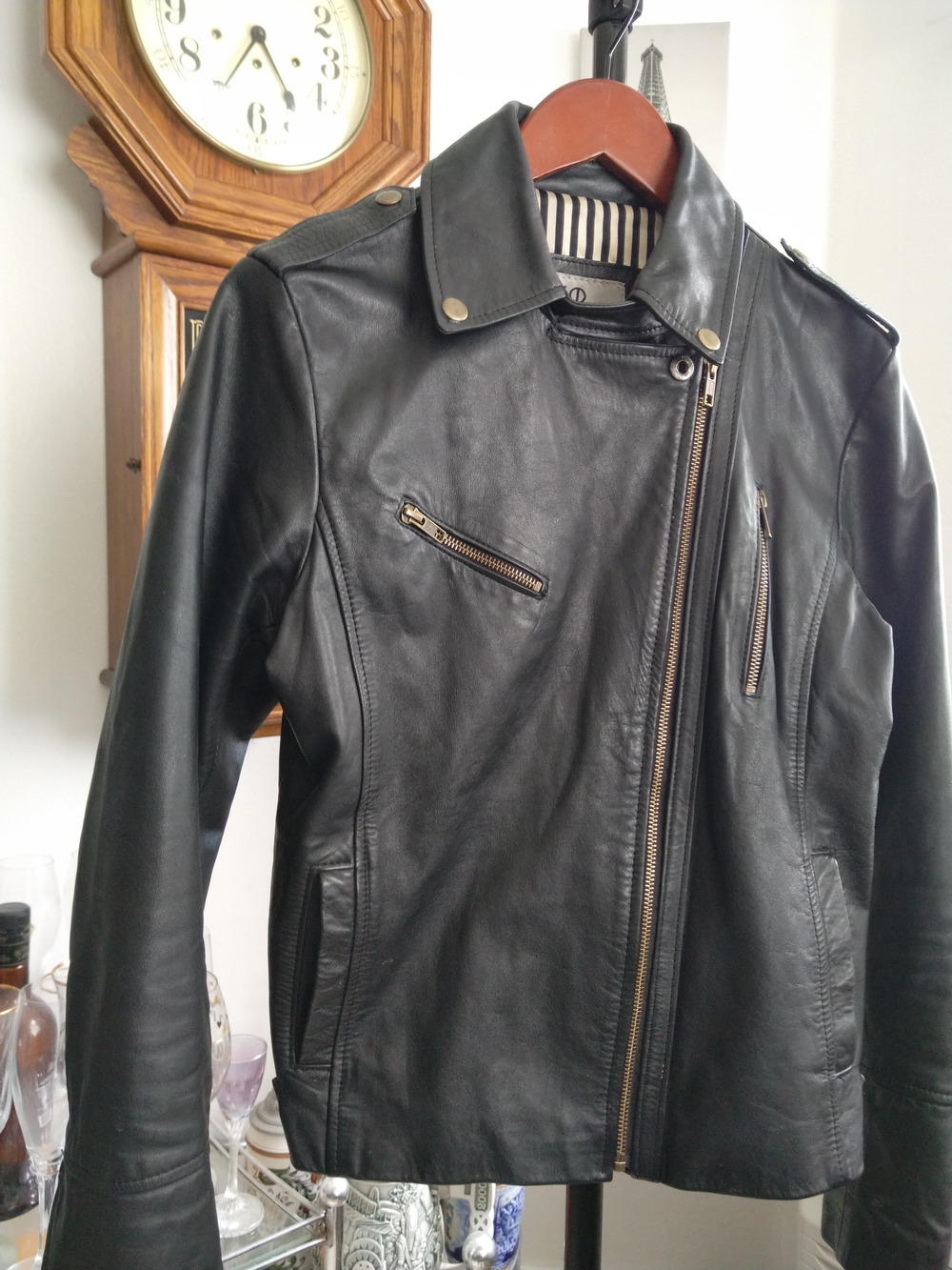 Black Leather Asymmetric Moto Jacket - Picture 9 of 10